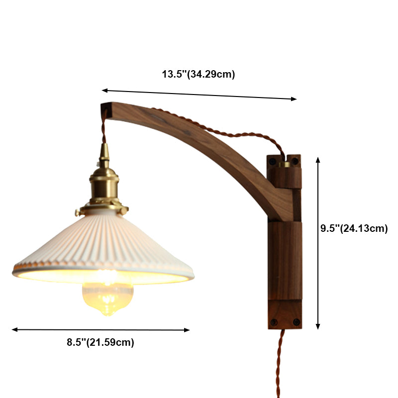 Brown 1-Light Wall Lamp in Modern Creative Style Wooden Cone Wall Light for Living Room