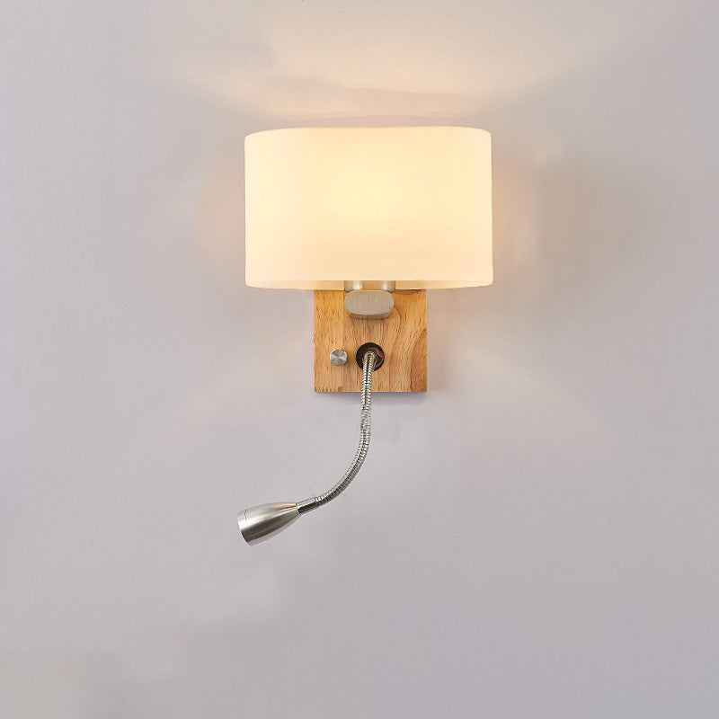 Modern Creative 2-Light Wall Sconce Wooden Geometric Wall Lamp with White Glass Shade
