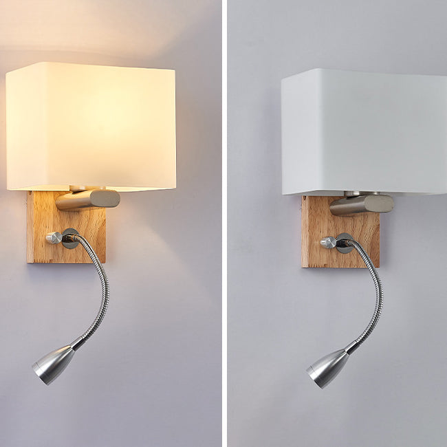 Modern Creative 2-Light Wall Sconce Wooden Geometric Wall Lamp with White Glass Shade