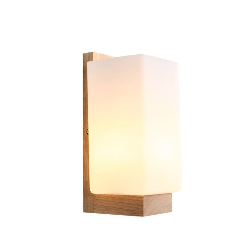 Modern Creative Wall Lamp Wooden Geometric Wall Light with Glass Shade
