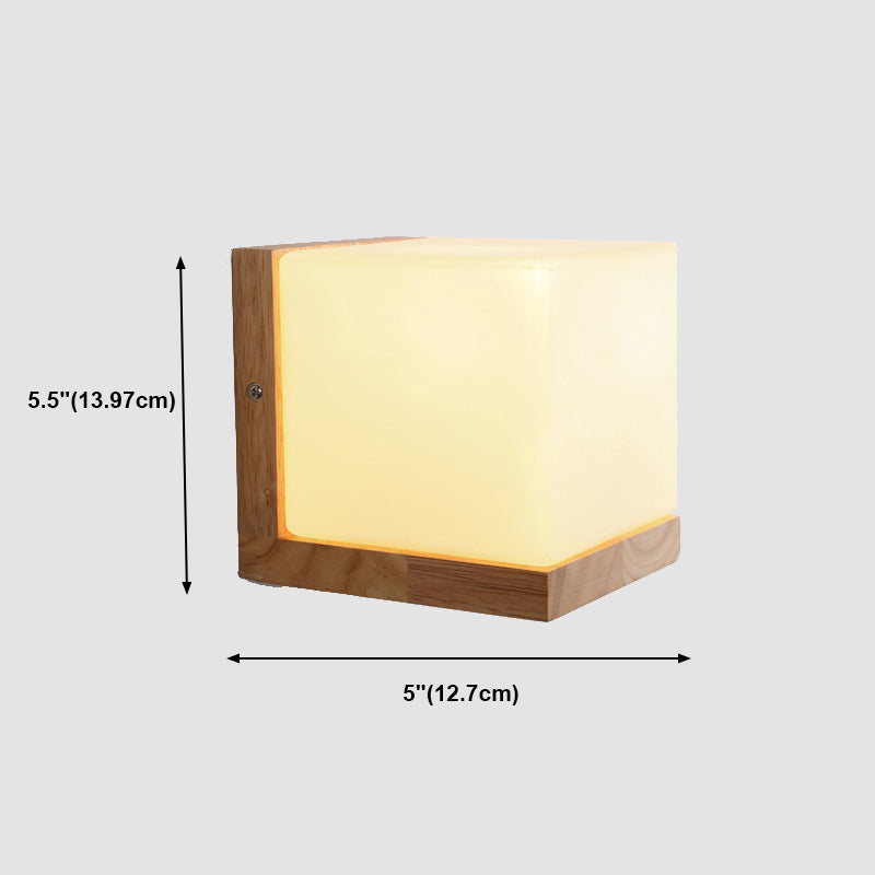 Modern Creative Wall Lamp Wooden Geometric Wall Light with Glass Shade