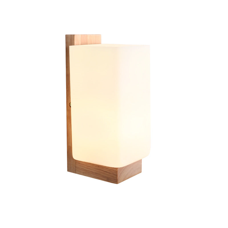 Wooden 1-Light Wall Lamp in Modern Concise Style Rectangular Glass Wall Light for Bedroom