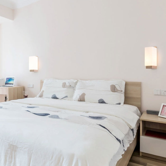 Wooden 1-Light Wall Lamp in Modern Concise Style Rectangular Glass Wall Light for Bedroom