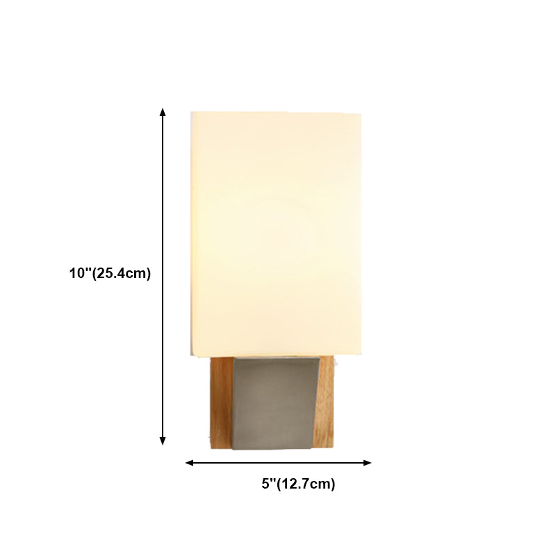 Modern Concise 1-Light Wall Lamp Wooden Geometric Wall Sconce with Glass Shade