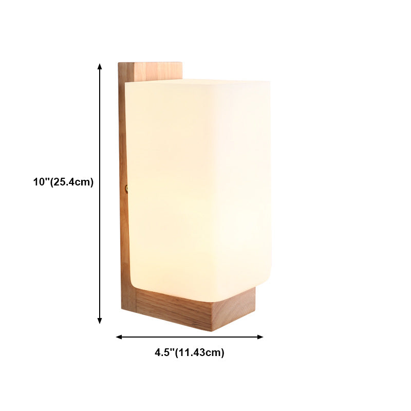 Wooden Rectangular Wall Sconce in Modern Minimalist Glass 1-Light Wall Lamp for Bedroom