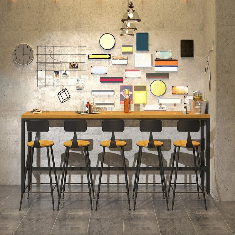 Rectangular Pine Wood Top Bistro Table Industrial Bar Table with Metal Trestle Base