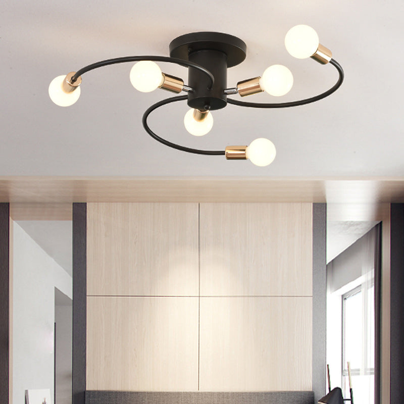 Sputnik Semi Flush Light Fixtures Exposed Bulb Metal Ceiling Lamp for Bedroom
