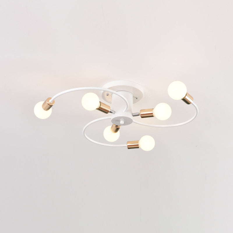Sputnik Semi Flush Light Fixtures Exposed Bulb Metal Ceiling Lamp for Bedroom