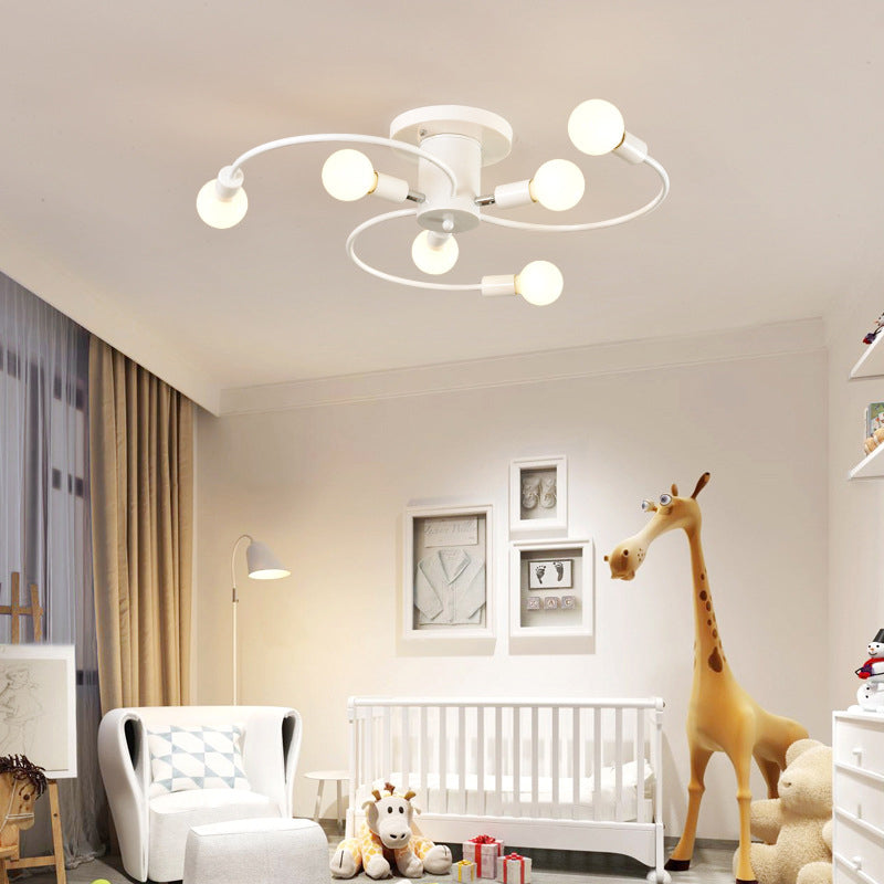 Sputnik Semi Flush Light Fixtures Exposed Bulb Metal Ceiling Lamp for Bedroom