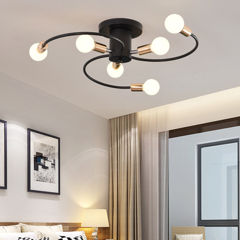 Sputnik Semi Flush Light Fixtures Exposed Bulb Metal Ceiling Lamp for Bedroom