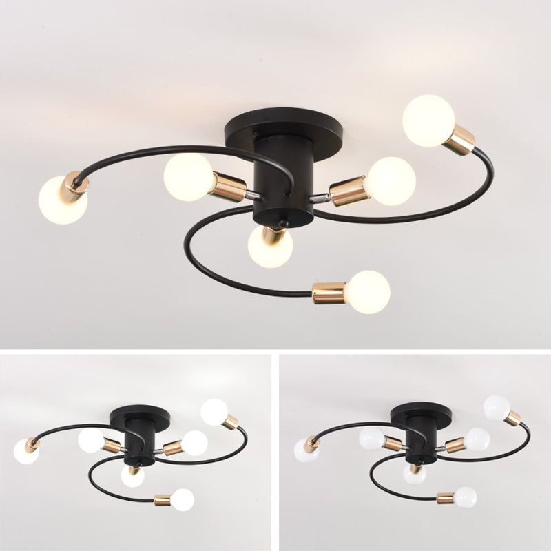 Sputnik Semi Flush Light Fixtures Exposed Bulb Metal Ceiling Lamp for Bedroom