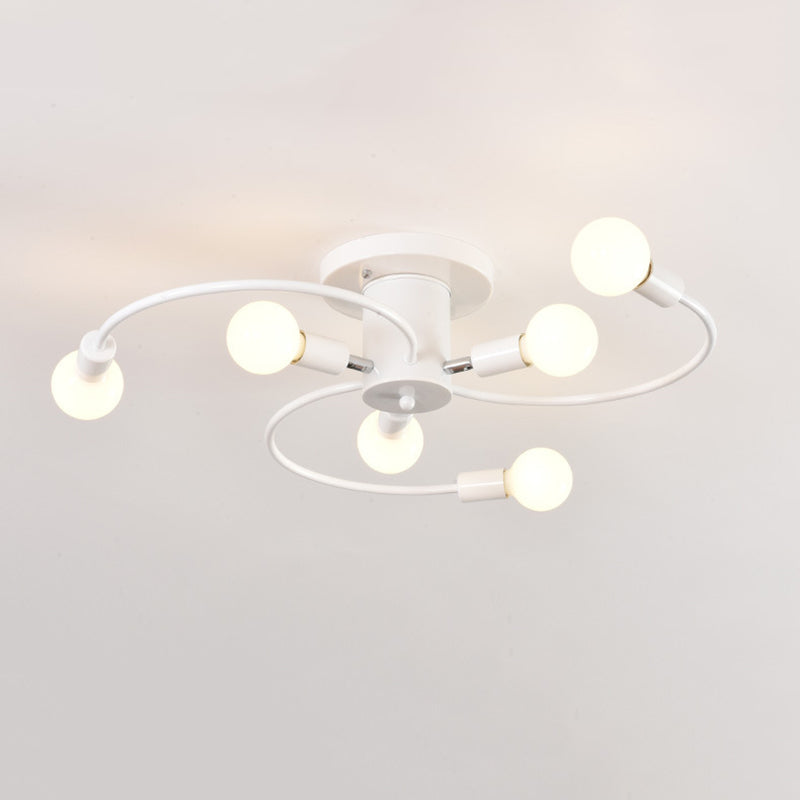 Sputnik Semi Flush Light Fixtures Exposed Bulb Metal Ceiling Lamp for Bedroom