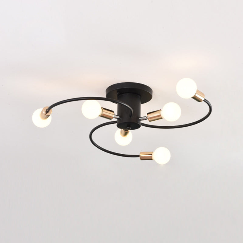 Sputnik Semi Flush Light Fixtures Exposed Bulb Metal Ceiling Lamp for Bedroom
