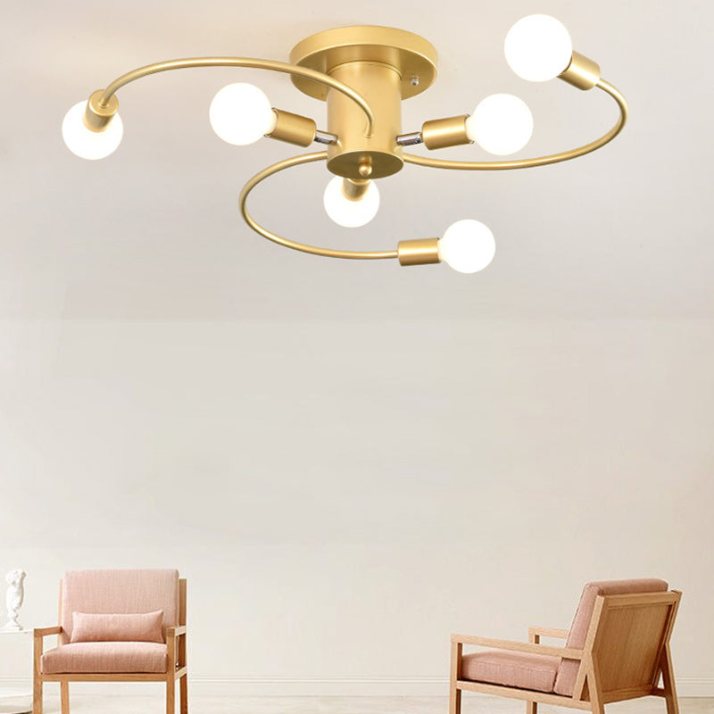 Sputnik Semi Flush Light Fixtures Exposed Bulb Metal Ceiling Lamp for Bedroom