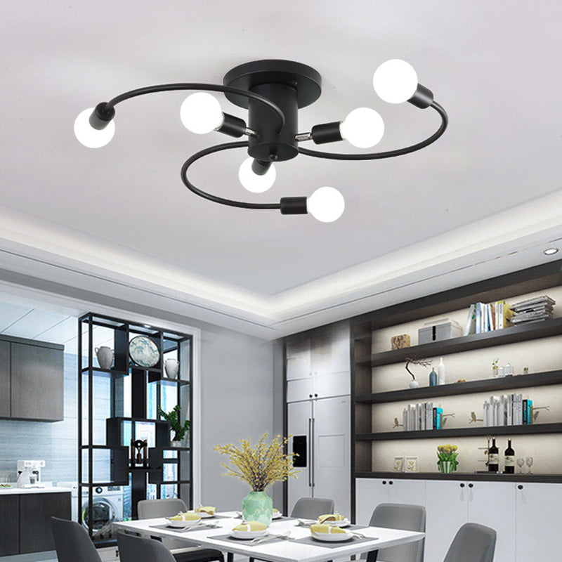 Sputnik Semi Flush Light Fixtures Exposed Bulb Metal Ceiling Lamp for Bedroom