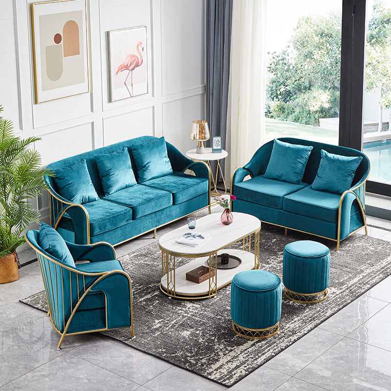 Velvet Sloped Arms Sofa with Tight Back for Living Room 34.65" H