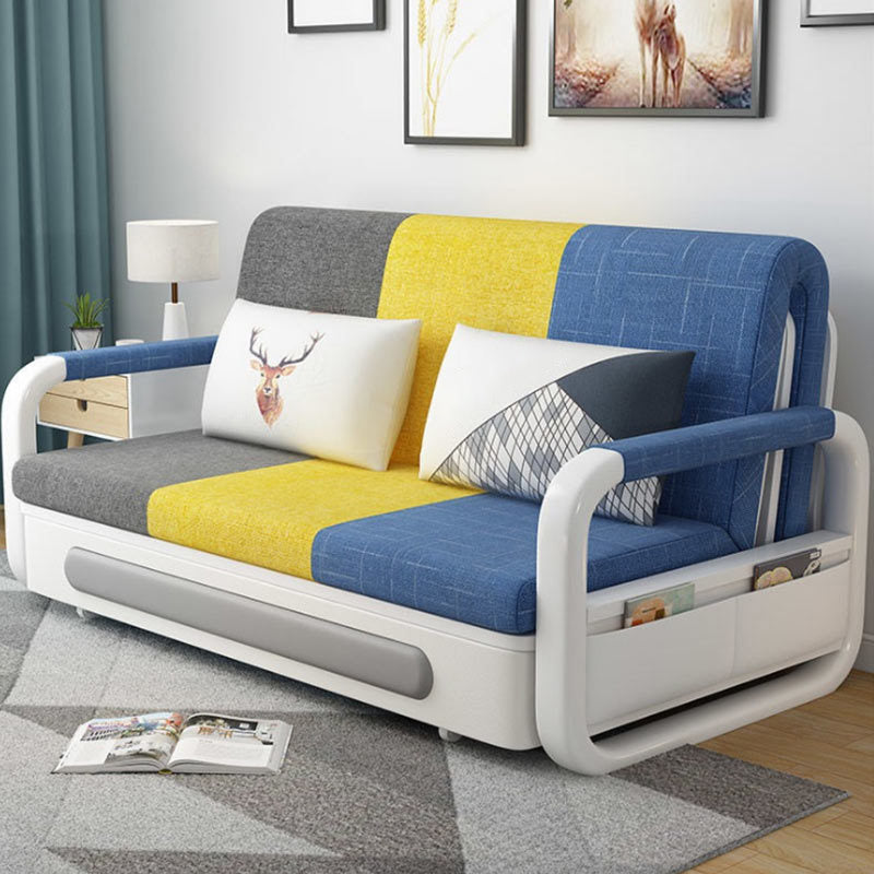Washable Linen Square Arm Sofa Bed Standard Foldable Sofa for Living Room