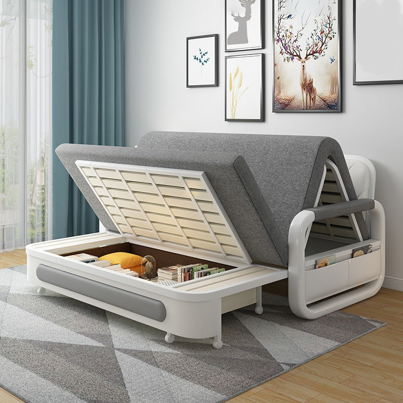 Washable Linen Square Arm Sofa Bed Standard Foldable Sofa for Living Room