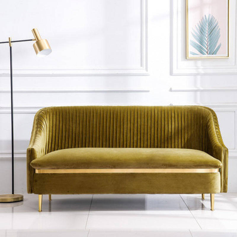 Contemporary Slopped Arm Sofa with Swen Pillow Back  Velvet Sofa
