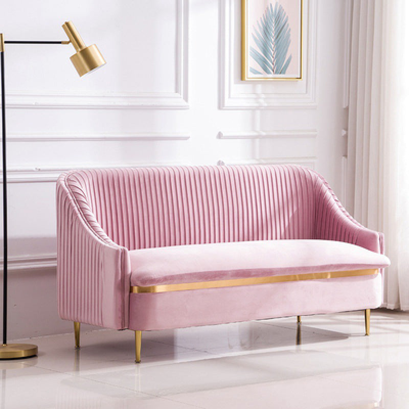 Contemporary Slopped Arm Sofa with Swen Pillow Back  Velvet Sofa