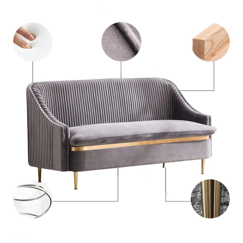 Contemporary Slopped Arm Sofa with Swen Pillow Back  Velvet Sofa