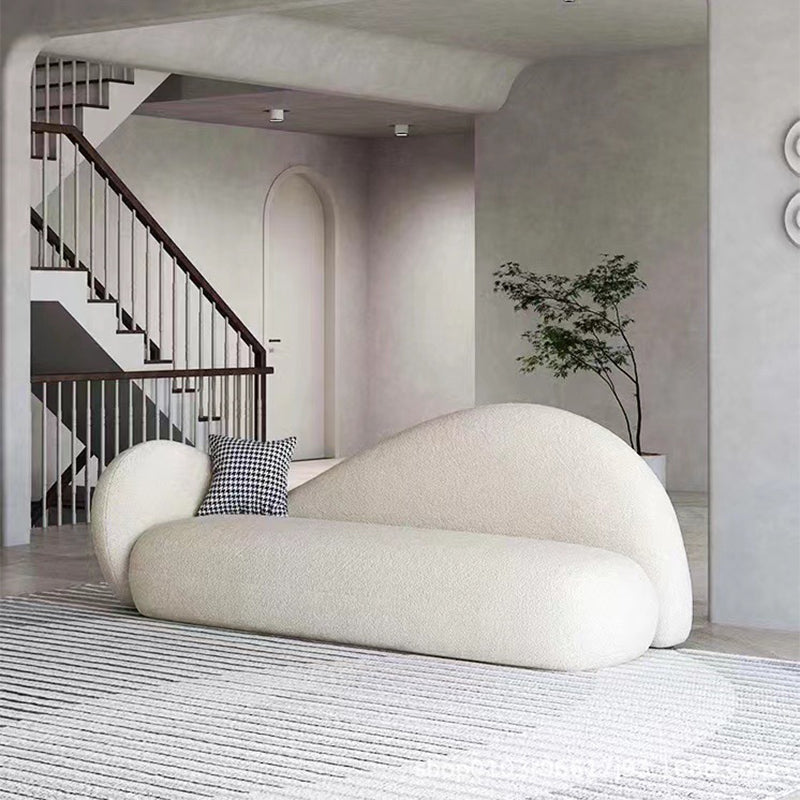 Velvet Tuxedo Arm Curved Sofa White Contemporary Sofa for Apartment