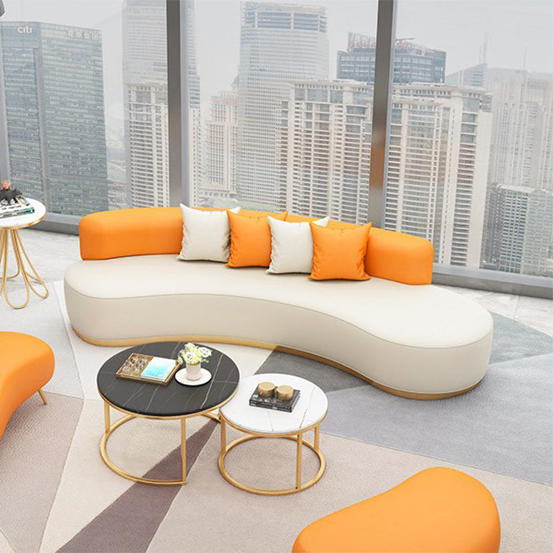 Faux Leather Armless Curved Sofa Contemporary Moon Shape Sofa