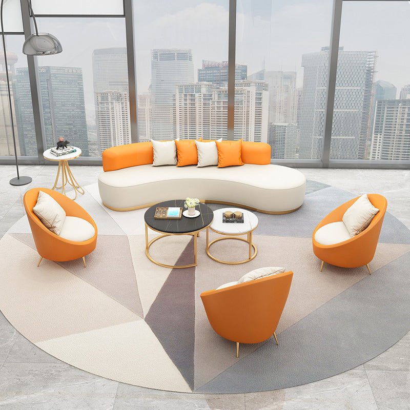 Faux Leather Armless Curved Sofa Contemporary Moon Shape Sofa