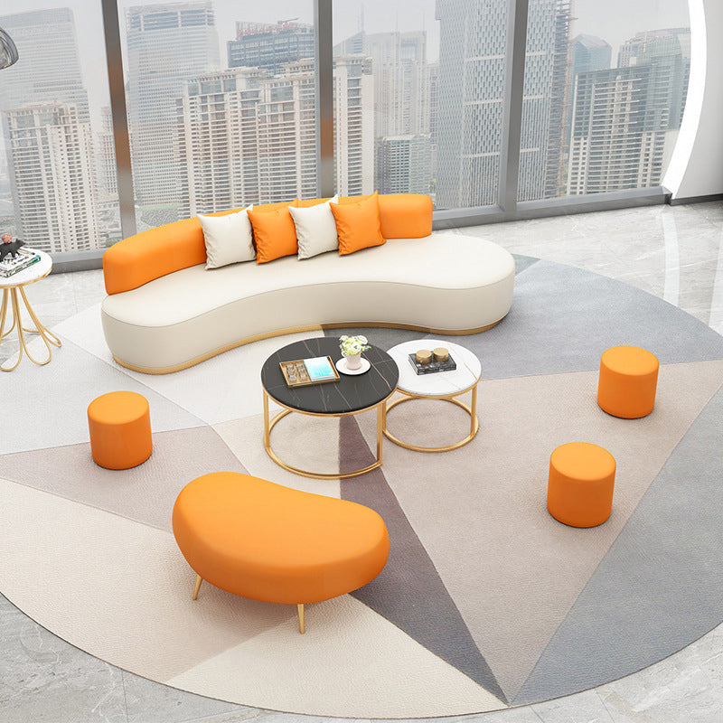 Faux Leather Armless Curved Sofa Contemporary Moon Shape Sofa