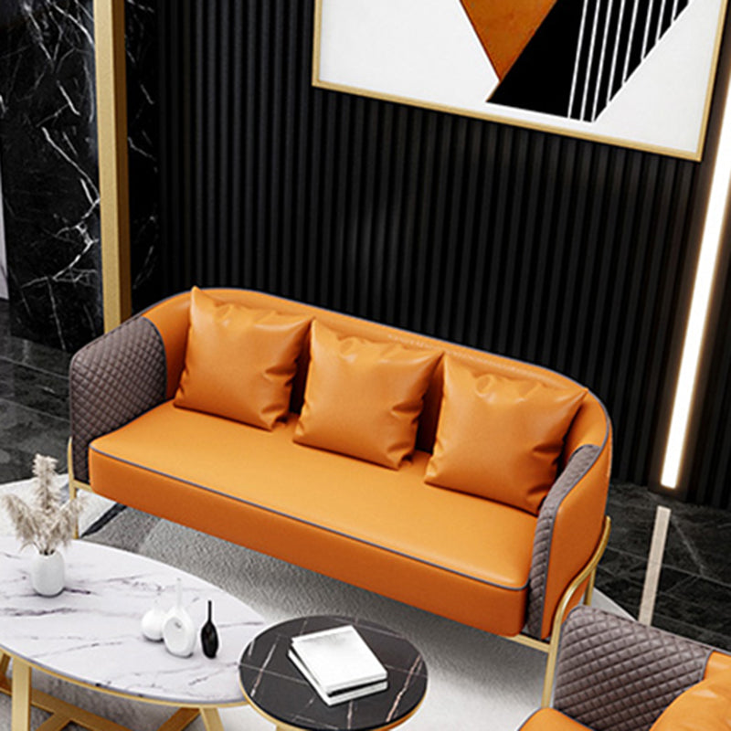 Modern Faux Leather Sofa with Pillow Back for Living Room Sofa