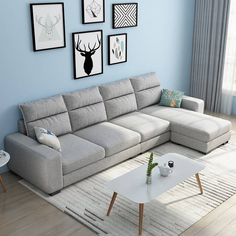 Square Arm 4-Seater Sofa & Chaise 106.3" W Linen/Faux Leather Cushions Sofa