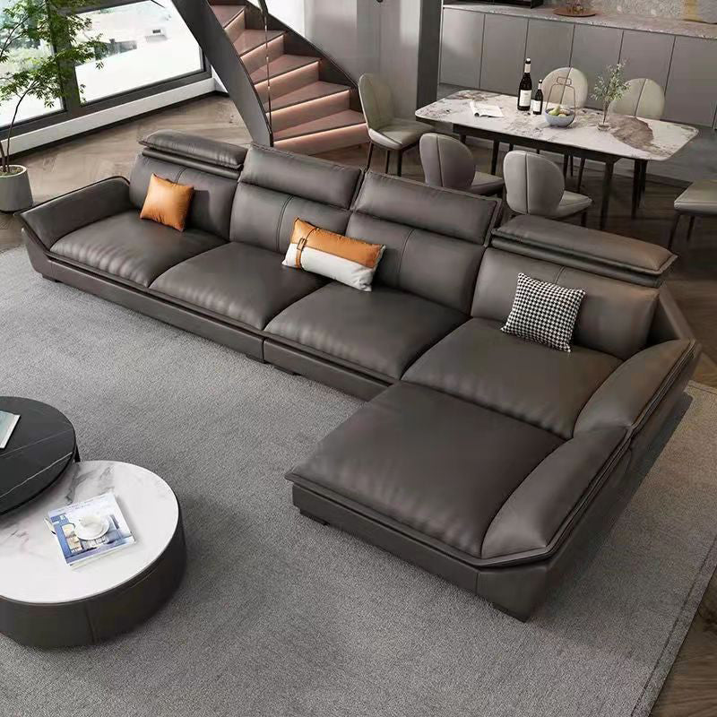 Modern 3/4-Seater Faux Leather Sofa & Chaise 68.9" D Pillow Top Arm Sofa