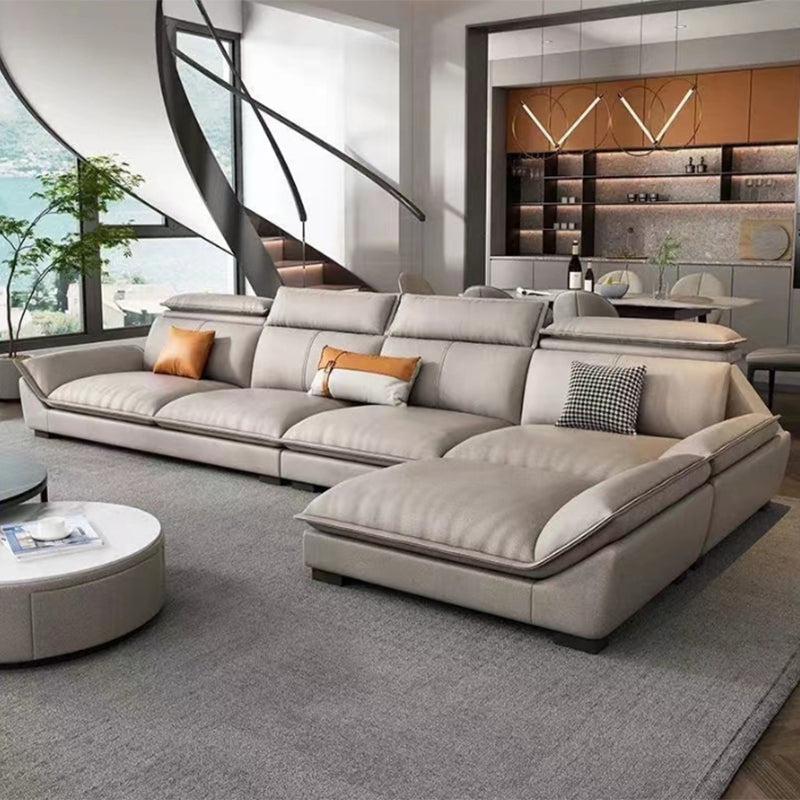 Modern 3/4-Seater Faux Leather Sofa & Chaise 68.9" D Pillow Top Arm Sofa