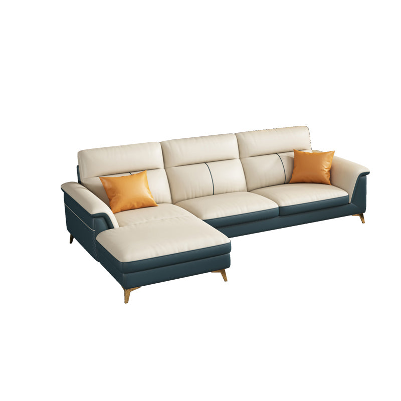 Pillow Top Arm Genuine Leather Sectionals, Cushion Back 36.2" Sectional Sofa in Ivory