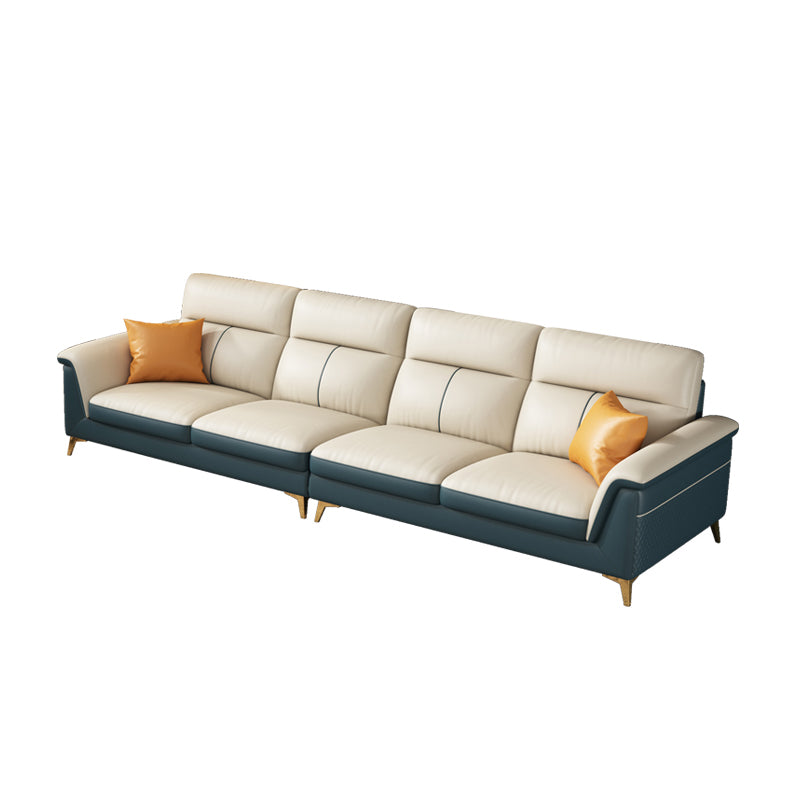 Pillow Top Arm Genuine Leather Sectionals, Cushion Back 36.2" Sectional Sofa in Ivory