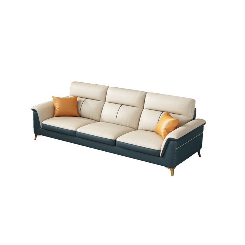 Pillow Top Arm Genuine Leather Sectionals, Cushion Back 36.2" Sectional Sofa in Ivory