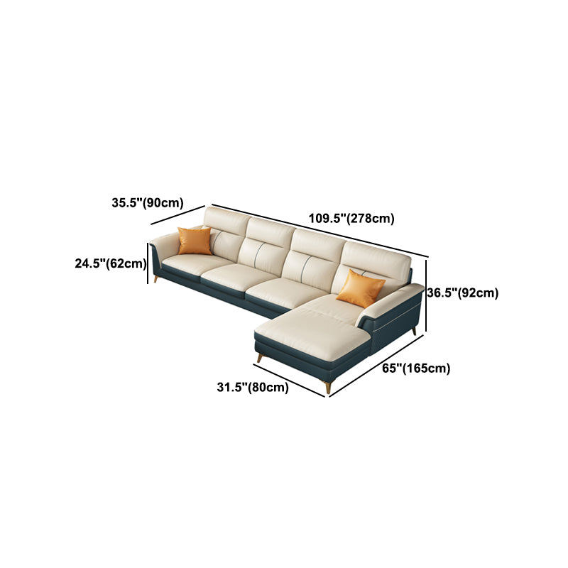Pillow Top Arm Genuine Leather Sectionals, Cushion Back 36.2" Sectional Sofa in Ivory