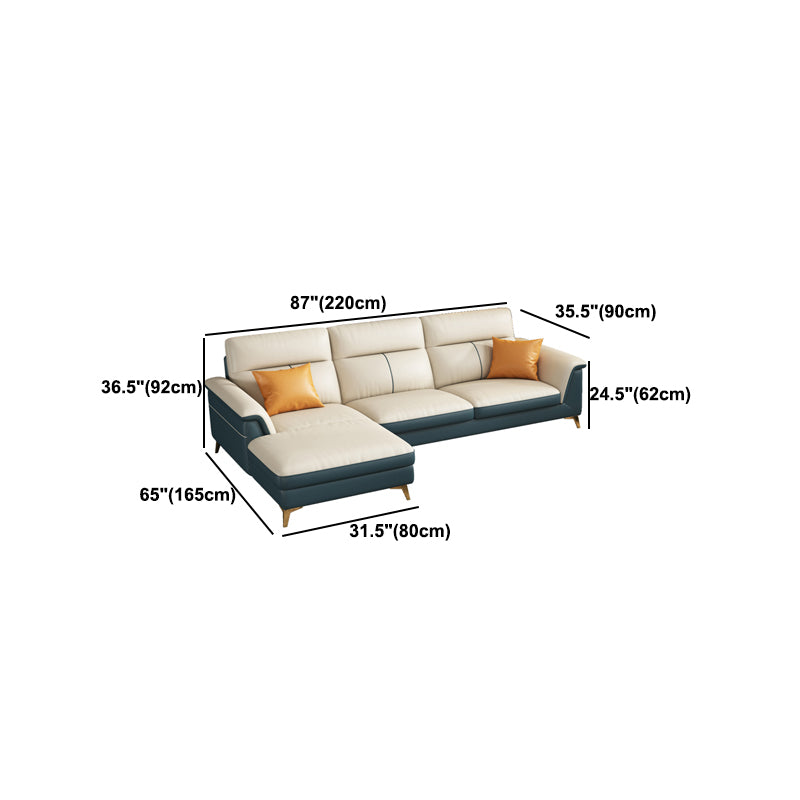 Pillow Top Arm Genuine Leather Sectionals, Cushion Back 36.2" Sectional Sofa in Ivory