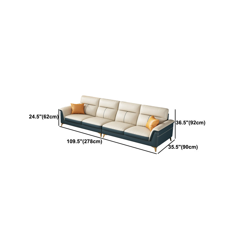 Pillow Top Arm Genuine Leather Sectionals, Cushion Back 36.2" Sectional Sofa in Ivory