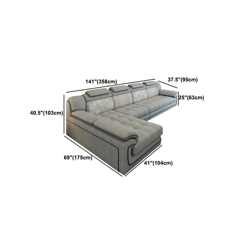 Grey Traditional Sectional Washable Pillow Top Arm Sectional for Living Room