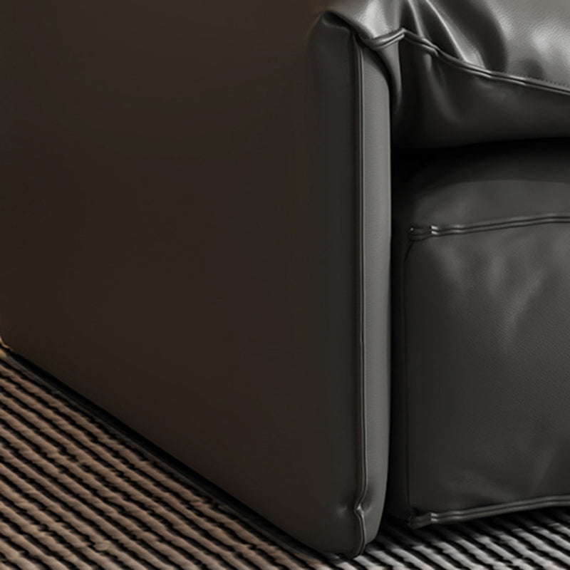 Black Genuine Leather Cushion Back Sectionals 70" Wood Stationary Sectionals