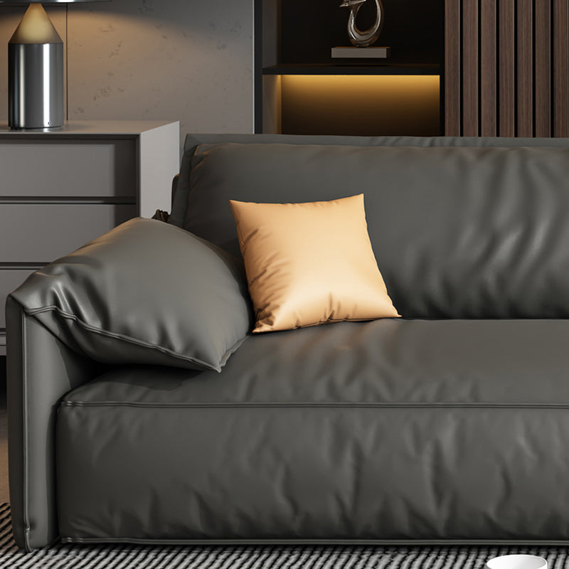 Black Genuine Leather Cushion Back Sectionals 70" Wood Stationary Sectionals