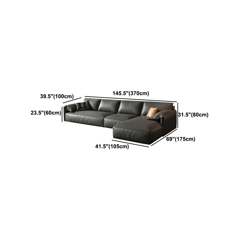 Black Genuine Leather Cushion Back Sectionals 70" Wood Stationary Sectionals