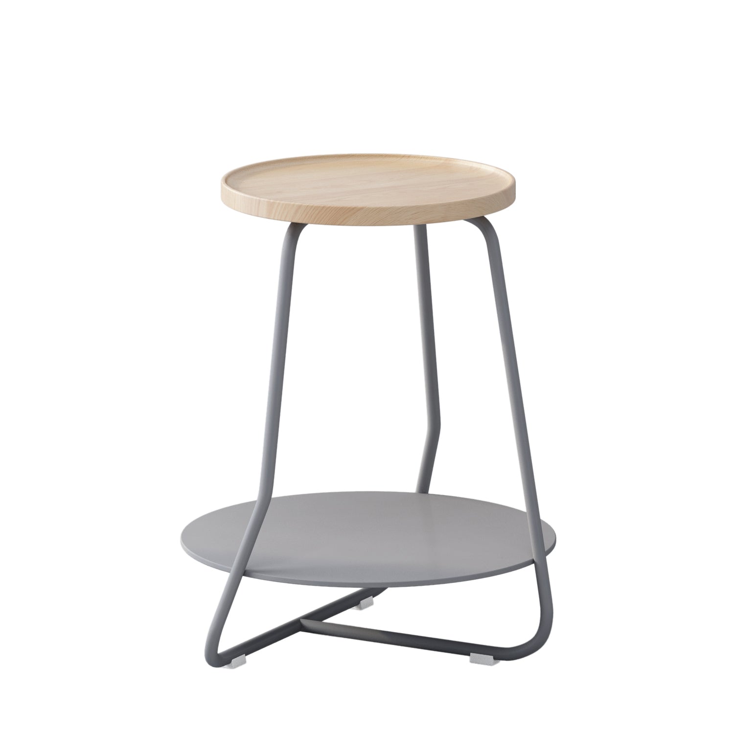 Scandinavian Wood Round Top Side Table 19.6-inch Iron Cross Legs End Table with Shelf