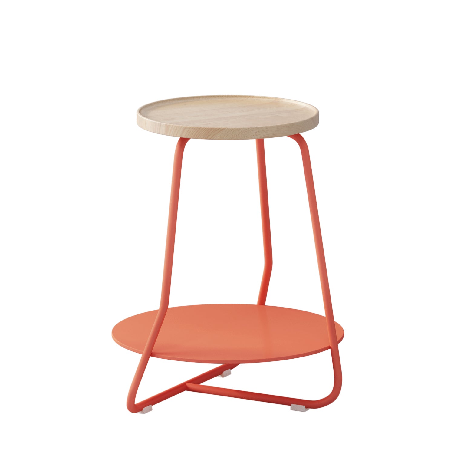 Scandinavian Wood Round Top Side Table 19.6-inch Iron Cross Legs End Table with Shelf
