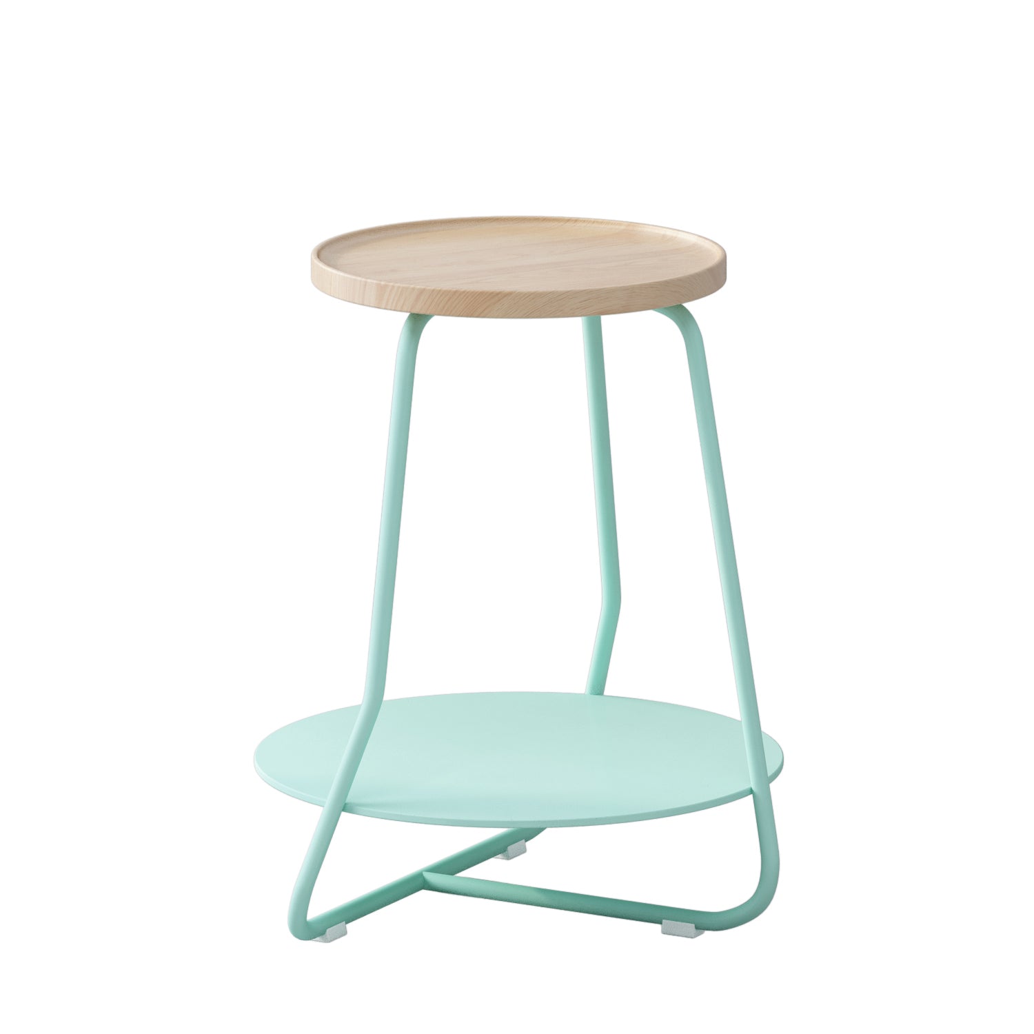 Scandinavian Wood Round Top Side Table 19.6-inch Iron Cross Legs End Table with Shelf
