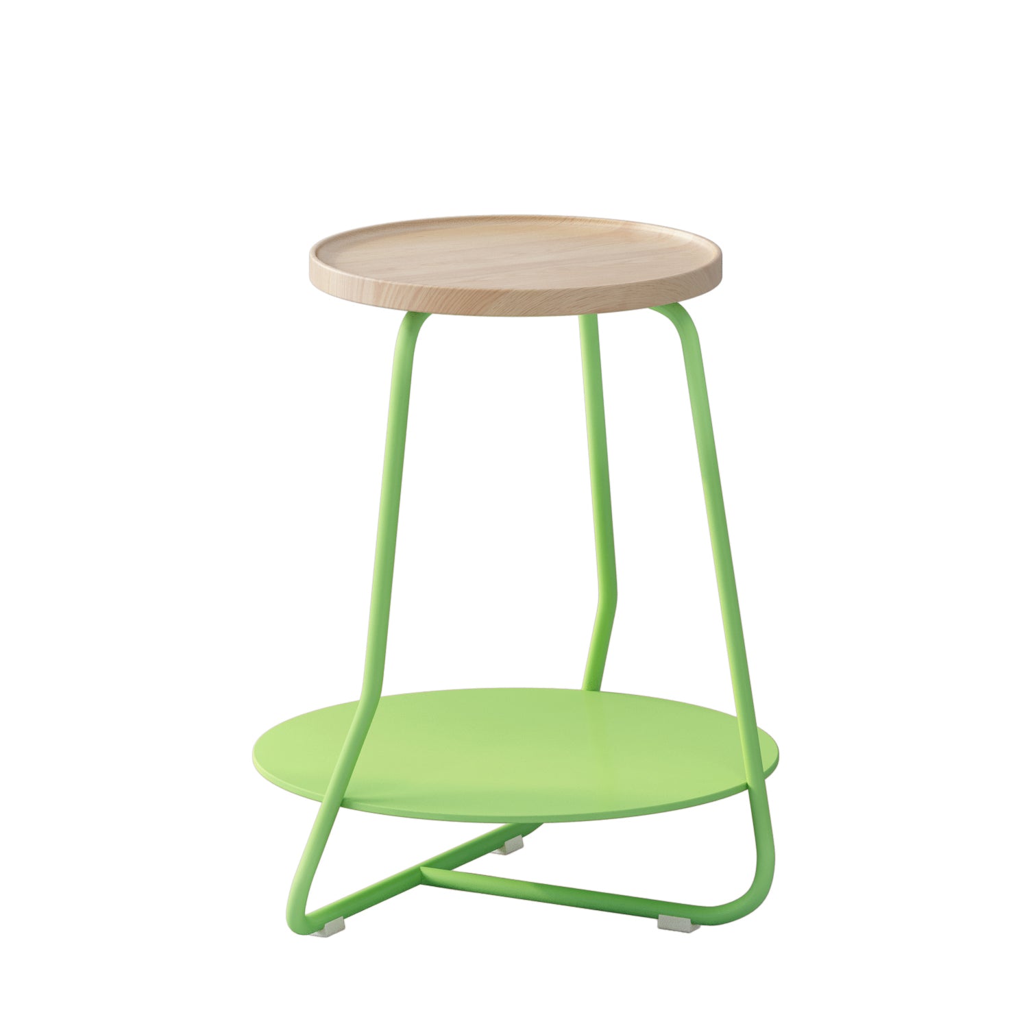 Scandinavian Wood Round Top Side Table 19.6-inch Iron Cross Legs End Table with Shelf