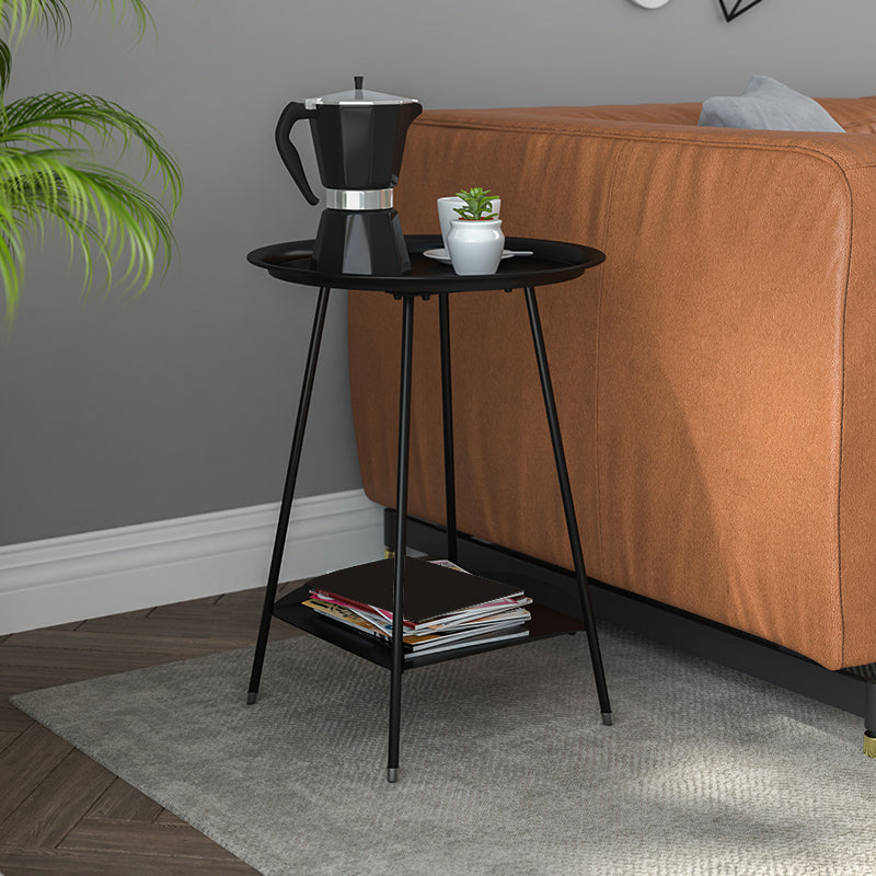 Mid-Century Metal Round Tray Top Side Table 22-inch 4 Legs End Table with Shelf