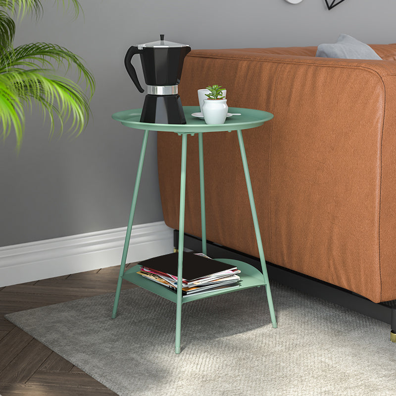Mid-Century Metal Round Tray Top Side Table 22-inch 4 Legs End Table with Shelf