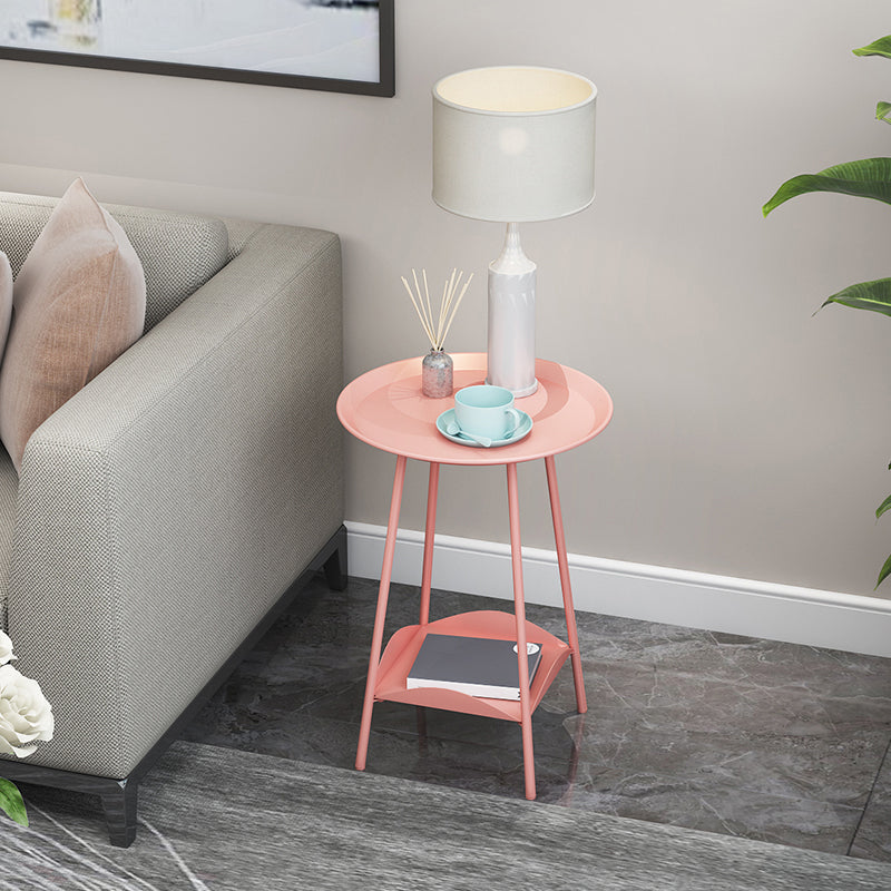 Mid-Century Metal Round Tray Top Side Table 22-inch 4 Legs End Table with Shelf